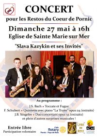 Concert pour les Restos du cœur. Le dimanche 27 mai 2018 à PORNIC. Loire-Atlantique.  16H00